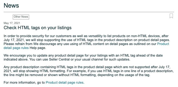 amazon html descriptions banned